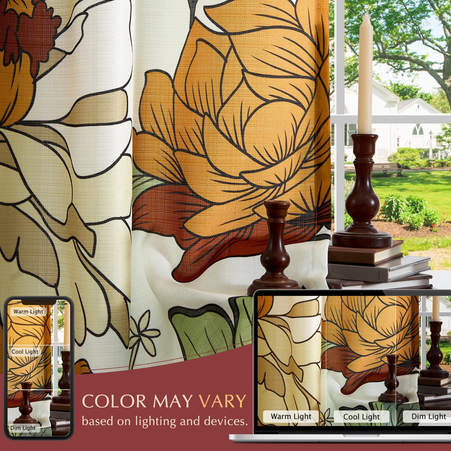 Curtainking Floral Curtains for Bedroom Linen Textured Curtains for Living Room Vintage Flower Pattern Printed Window Curtains 96 Inches Length 2 Panels Set with Grommet Beige