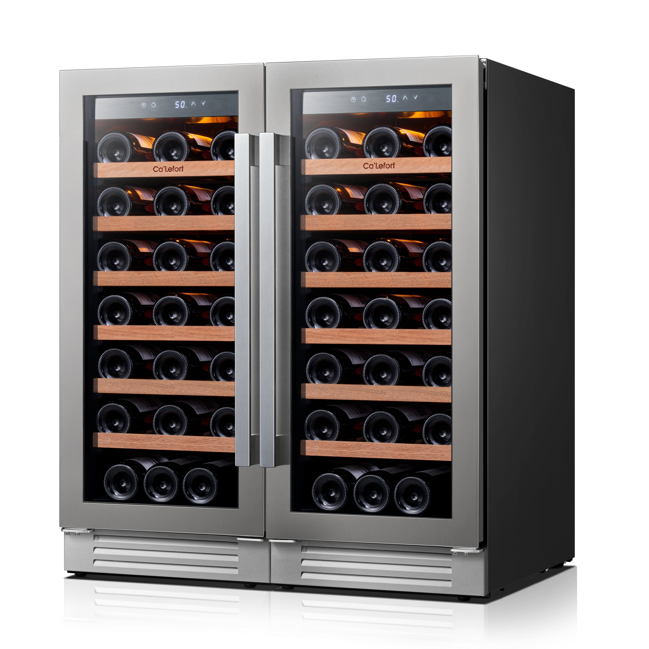 Ca'Lefort Two 15 inch Wine Fridge,66 Bottle Dual Zone Wine Cooler Refrigerator,Freestanding & Built-in with Stainless Steel frame for Kitchen Office