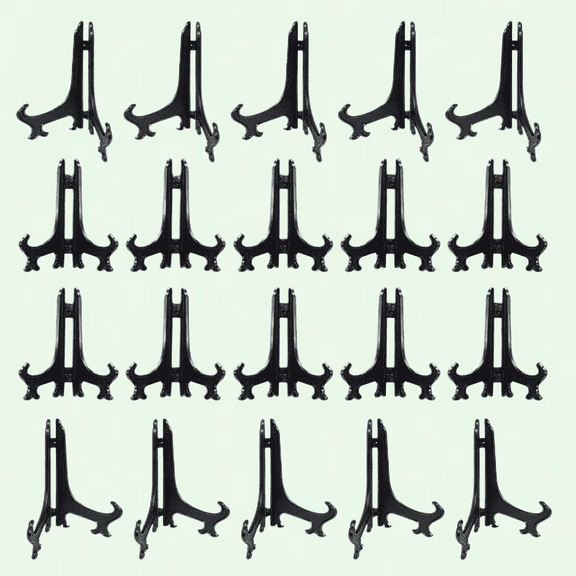 20-pack 3-inch Plastic Easel Board Display Stand, Adjustable Folding Hinge, Black