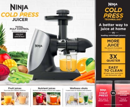 Ninja® Cold Press Juicer Pro - Powerful Slow Juicer with Total Pulp Control  - Cloud Silver, JC100