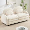 thumbnail image 3 of AUU Beige White Teddy Fabric Modular Loveseat Sofa, Curved Backrest with Lumbar Pillows, Double-Layer Cushion, 2-Seater Cloud Couch for Living Room, 3 of 11