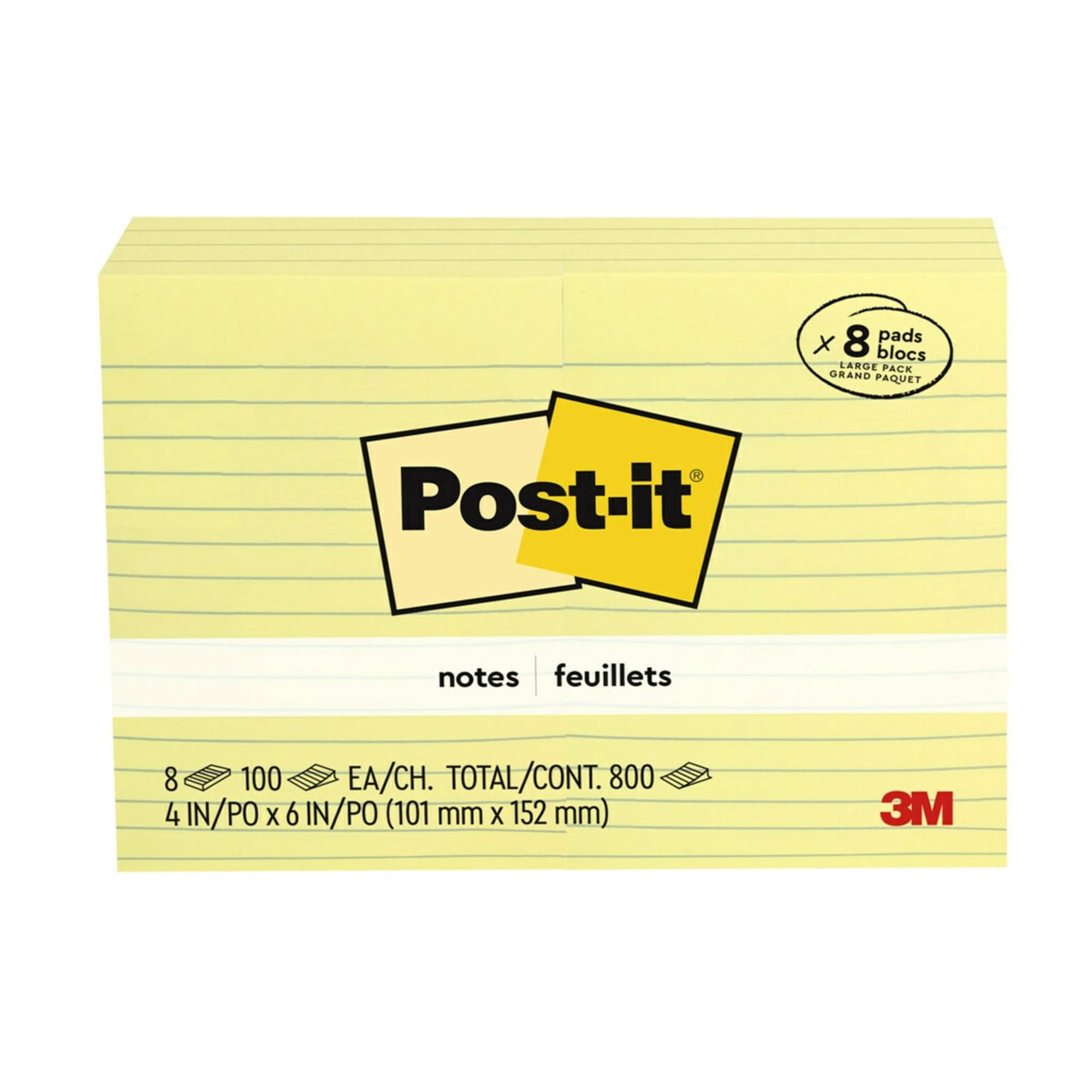 Post-it® Notes, 4 in x 6 in, Canary, Lined