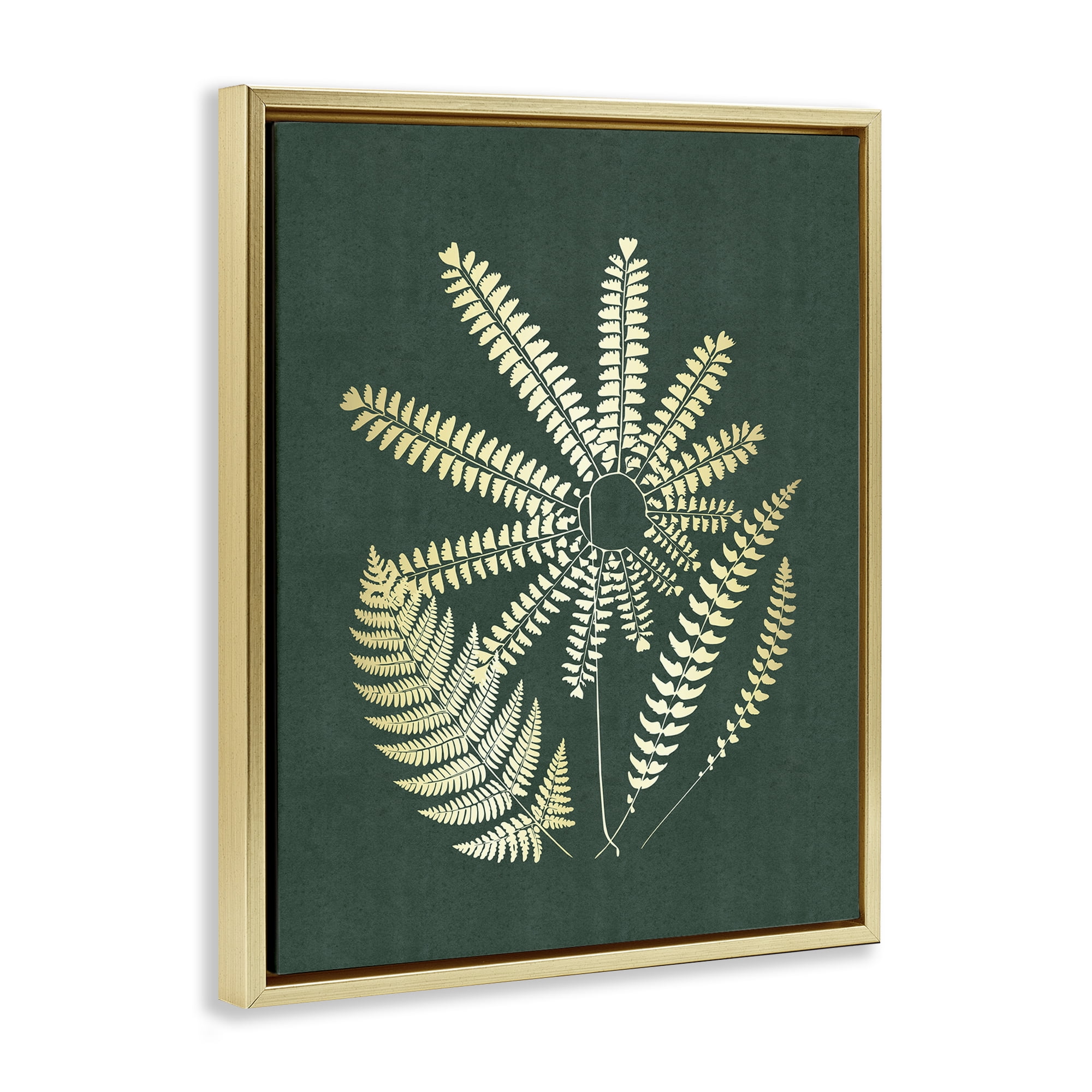 Stupell Industries Fern Sprigs Flower Shape Plants & Flowers Painting Gold Floater Framed Canvas Art Print Wall Art, 17 x 21