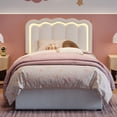 thumbnail image 5 of Amolife Twin Size LED Bed Frame with Drawer, Platform Bed with Velvet Upholstered Adjustable Wavy Headboard, White, 5 of 10