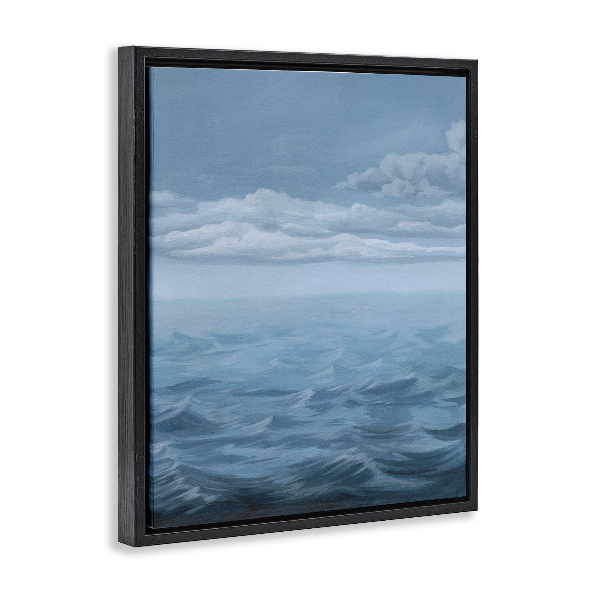 Stupell Industries Clouds over Sea Waves Nautical & Beach Painting Black Floater Framed Canvas Art Print Wall Art, 25 x 31