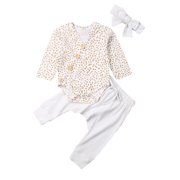 Frecoccialo Baby Girls Clothes Set, Letter Print Romper,Camouflage Pants,Bow Hairband