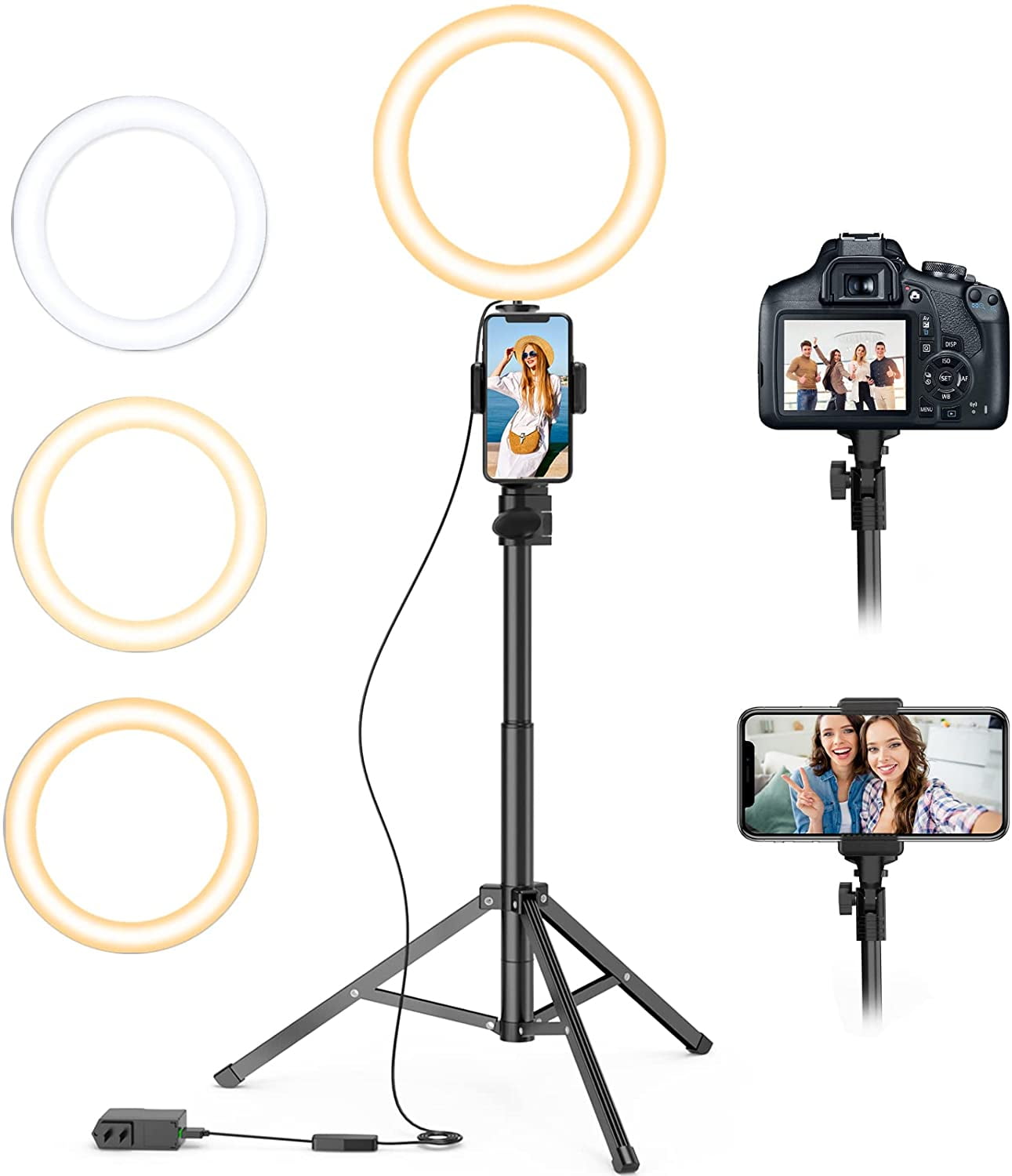 LED Ring Light 6 with Tripod Stand for  Video and Makeup, Mini LED  Camera Light with Cell Phone Holder Desktop LED Lamp with 3 Light Modes &  11 Brightness Level (6 inch)