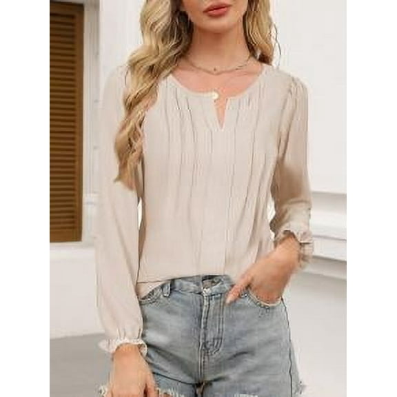 Women's Tops Casual Long Sleeve Shirt V Neck Long Sleeve Chiffon Shirt Autumn