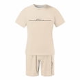 thumbnail image 4 of EliteGoogv Men Outfit Set Gradient Letter Print Short Sleeve T Shirt And Shorts For Men Summer Casual Matching Set Beige 3XL, 4 of 9