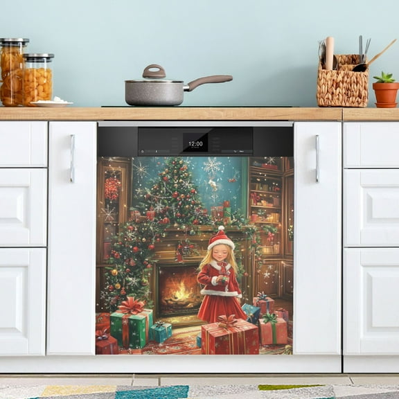 Warm Christmas Day Dishwasher Magnet Cover for Washers Fridge Panel Decal 23"W x 26"H Inch