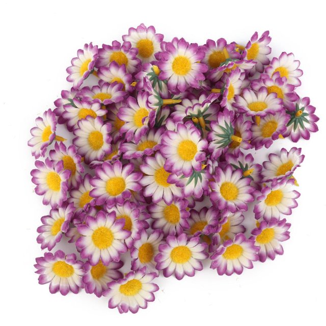 100 Unids Gerbera Artificial Margarita Seda Cabezas de Flores Boda Fiesta Jardín Decoración de Arte De Boda DIY Blanco con rojo violáceo. Zulema Gerbera Daisy Head Flower