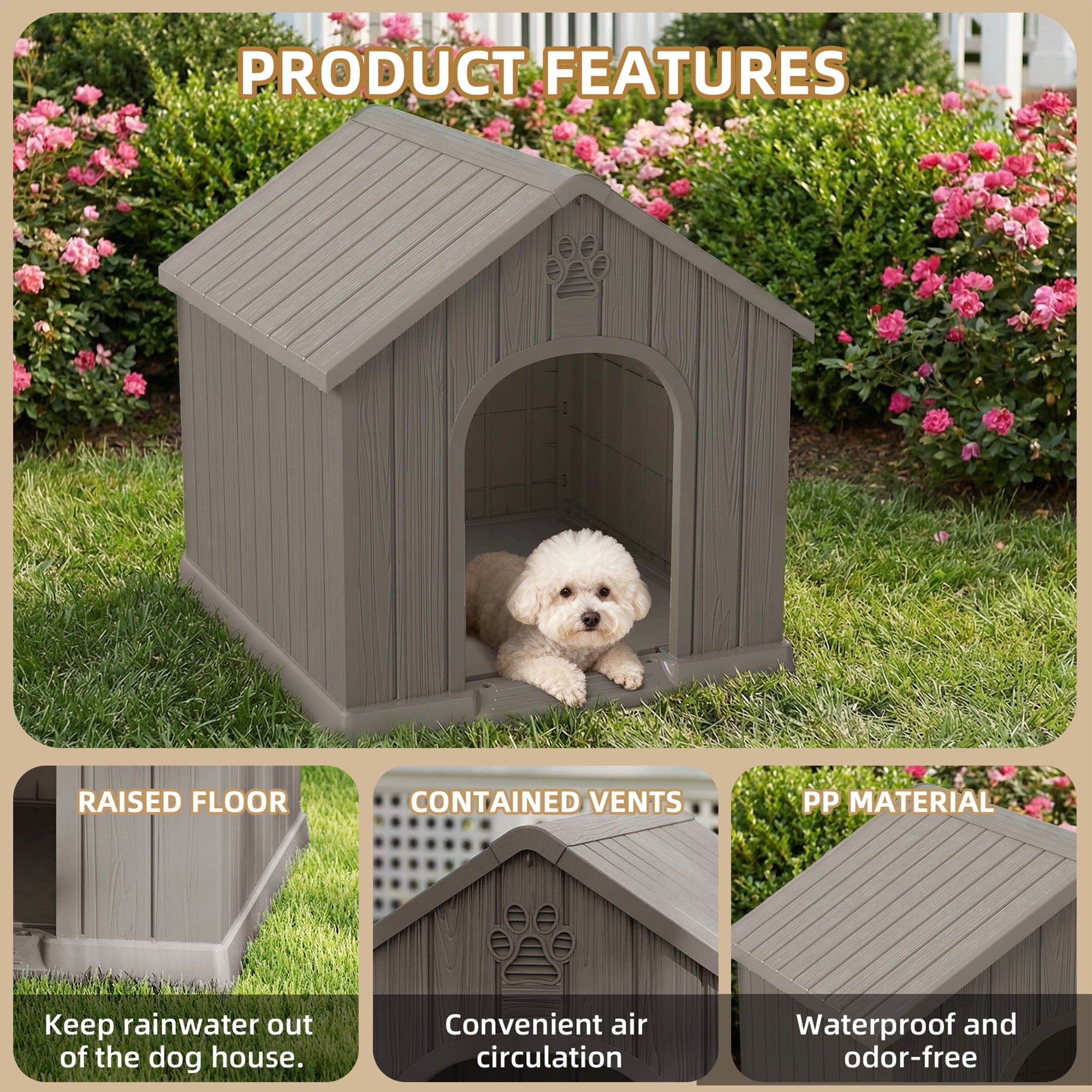 MAYEERTY All-Weather Indoor Outdoor Dog House, UV-Protected Pet Shelter for Garden Retreat