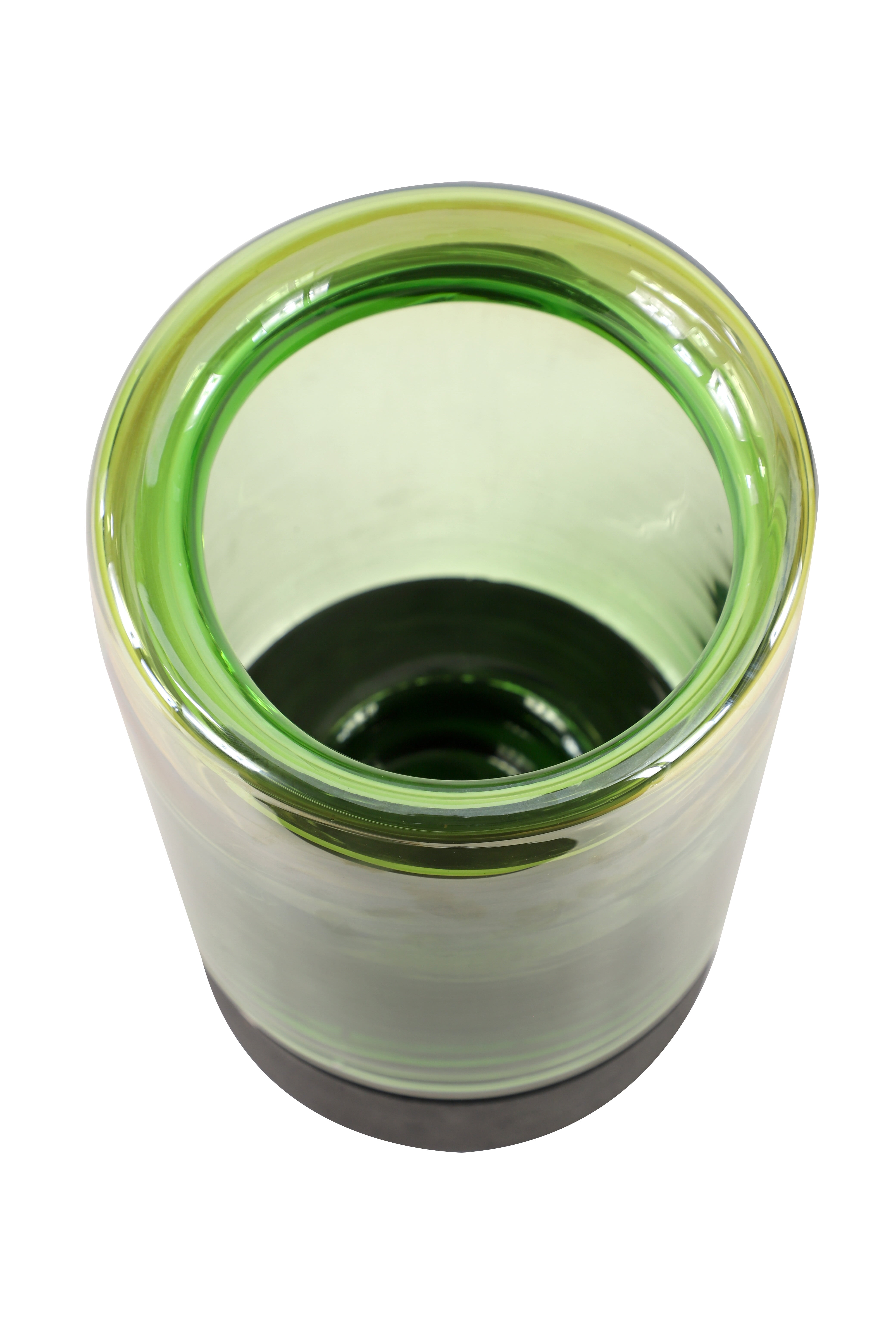 Decmode - Contemporary Large Round Candle Holder w/ Gold & Yellow Glass Lantern, 8” x 14”