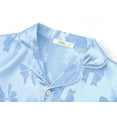 thumbnail image 2 of Beezizac Satin Pajamas for Girls - Blue Silky Long-sleeved Set with Sweet Bows Pattern Size 10, 2 of 7