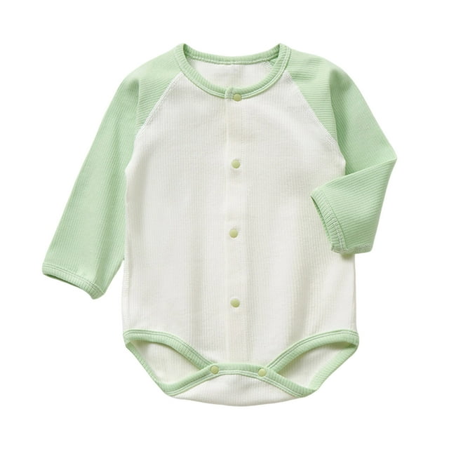 vdgthytj Baby Boy Girls Ribbed Bodysuit Long Sleeve Color Block Button Romper Newborn One-Piece Jumpsuit