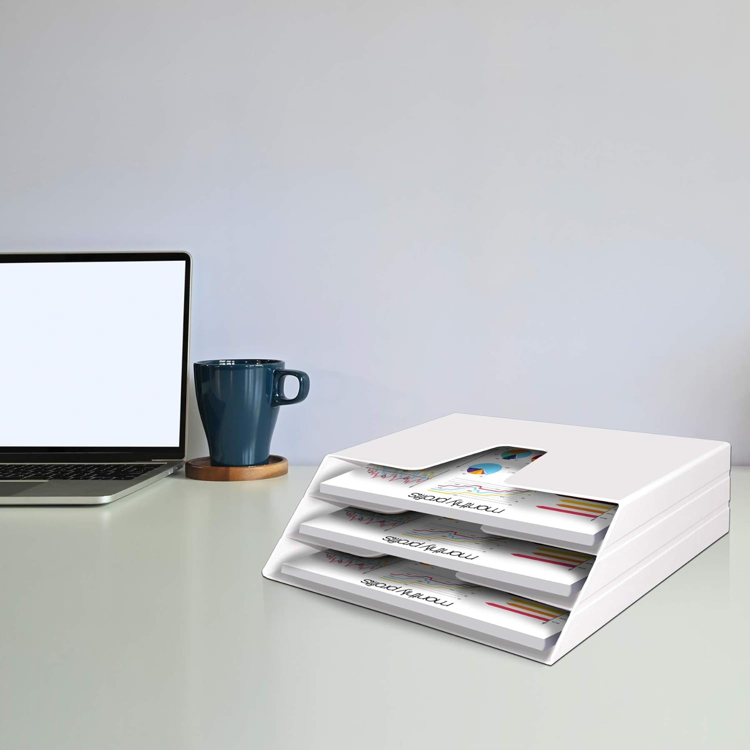Acrimet Horizontal Triple File Folder Holder Organizer (White Color)