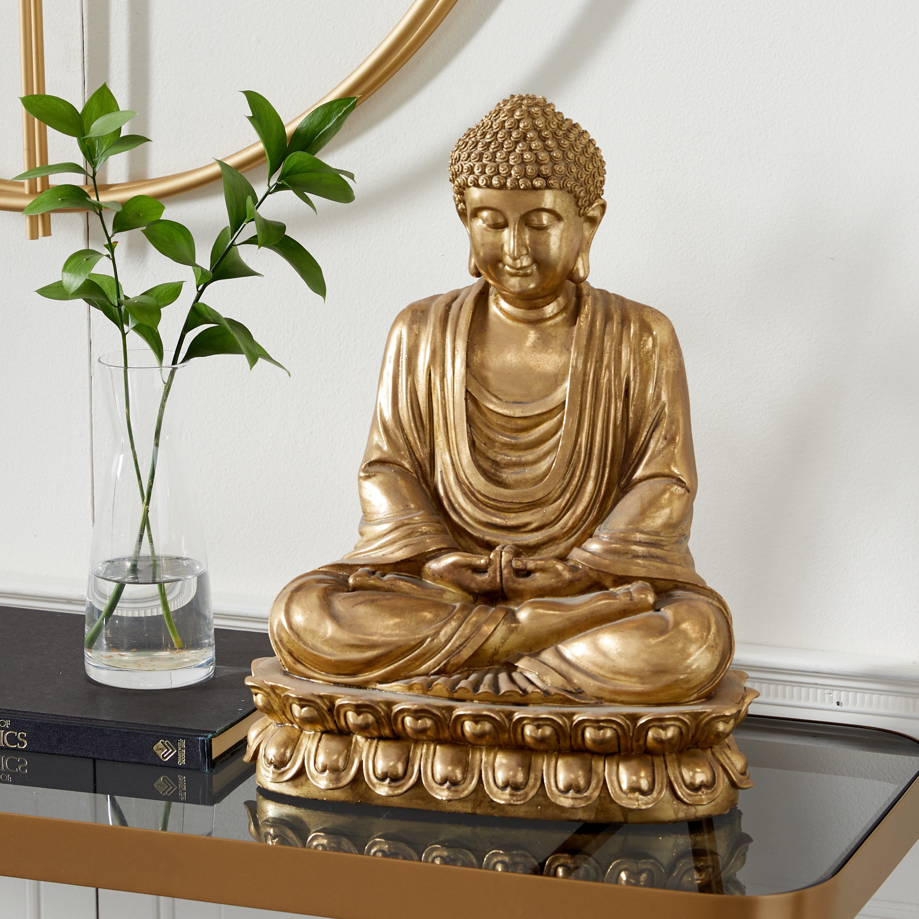 Decmode 12 W 16 H Polystone Eclectic Buddha Sculpture Gold Walmart Com