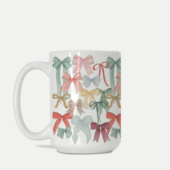 Holiday Bows Mug, Christmas Coffee Mug 15 oz Mug, Bow Coffee Mug, Bow Lover Coffee Cup, Christmas Bows Tea Cup Gift for Holiday Kitchen Home Decor
