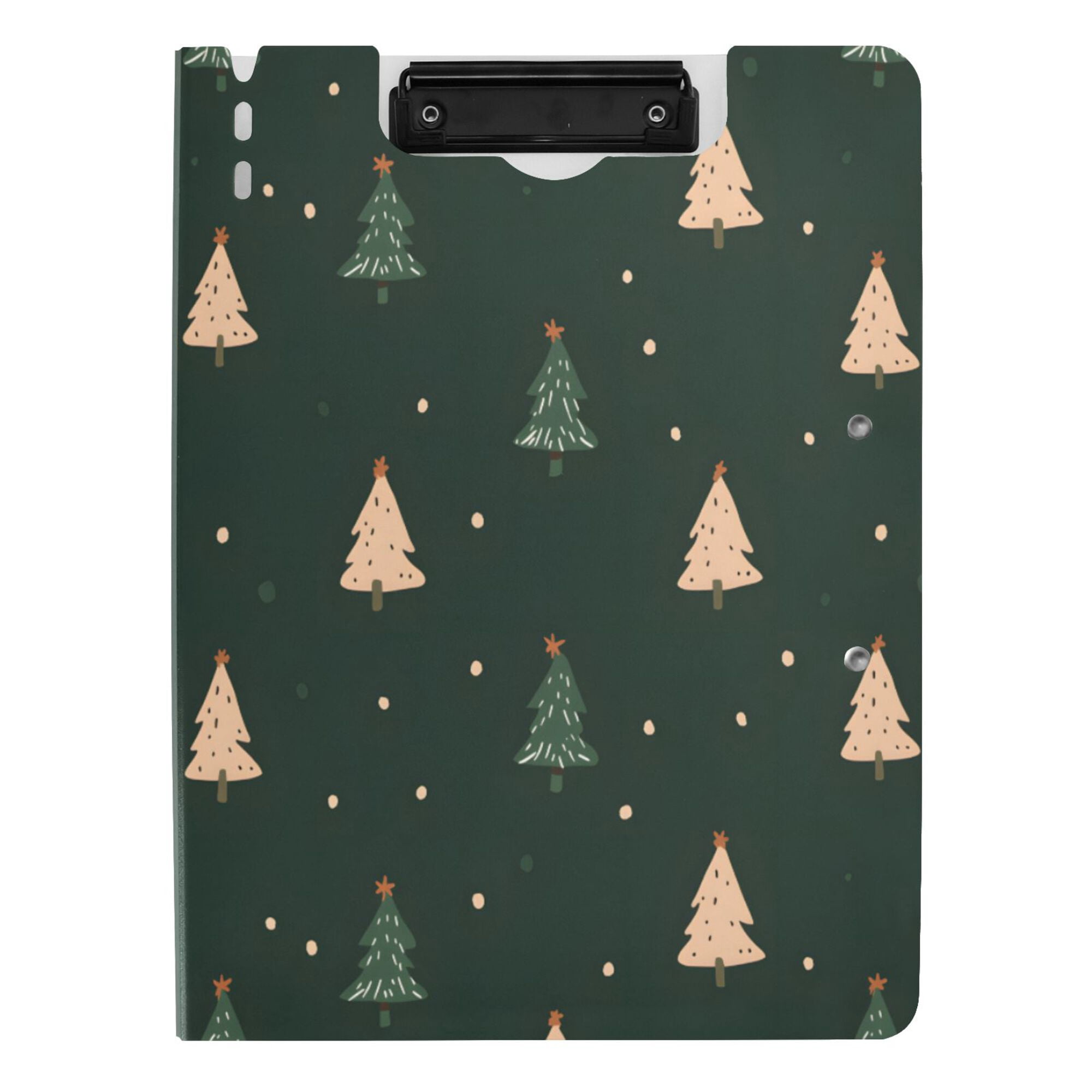 FORMRS A4 Clipboard Folder with Pen Holder Horizontal Foldable School Office Binder, Pink Christmas Trees