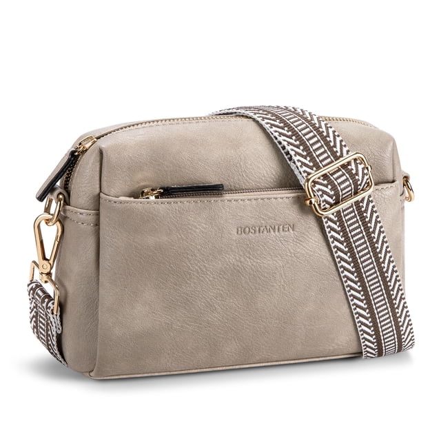 Bolso bandolera BOSTANTEN pequeño con triple cremallera para teléfono móvil, gris