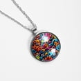 thumbnail image 4 of Graffiti Glass Design Circular Pendant Necklace - Elegant Jewelry Piece, 4 of 5