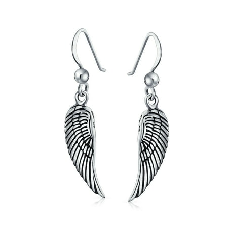 Fish Earrings Sterling Silver Guardian Angel Wing Feather Dangle Earrings For Women For Teen Oxidized 925 Sterling Silver Fish Hook ()