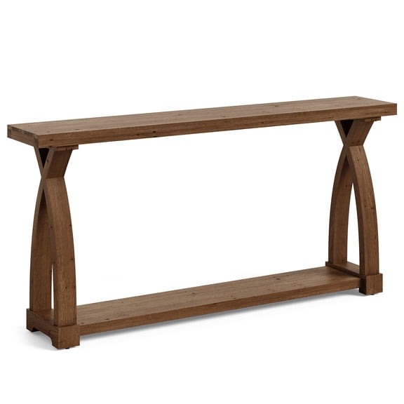 Tribesigns 63-Inch Narrow Solid Wood Dark Brown Console Table, Farmhouse Entryway Table Behind Sofa with 2-Tier Storage for Entrance, Foyer, Living Room