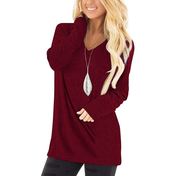 Tunic Tops for Leggings for Women Long Sleeve V Neck T Shirts Casual Loose  Fit 