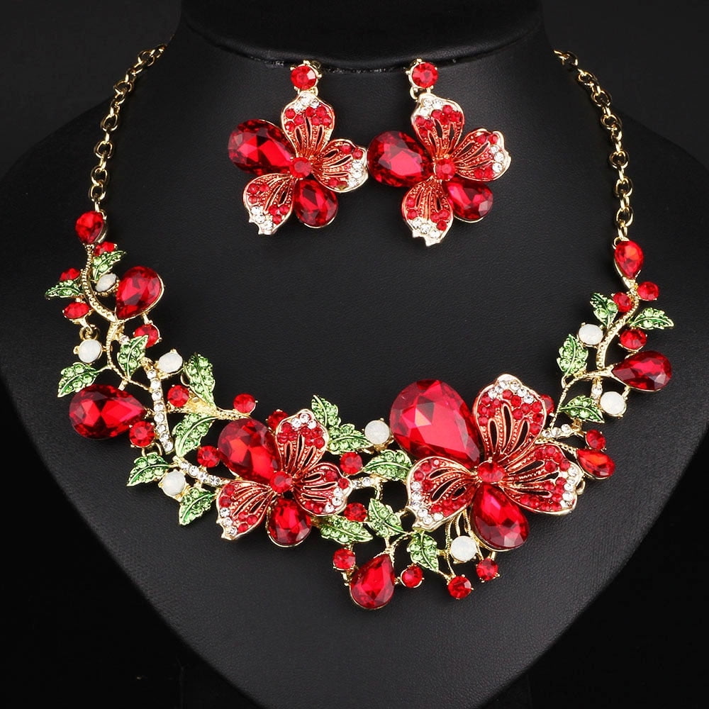 Jewelry Sets For Women Clearance Under 10 Red Jewelry Sets For Women Sexy  Diamond Pearl Gold Jewelry Flower Ladies Jewelry Set For Girls 10-12  Necklac