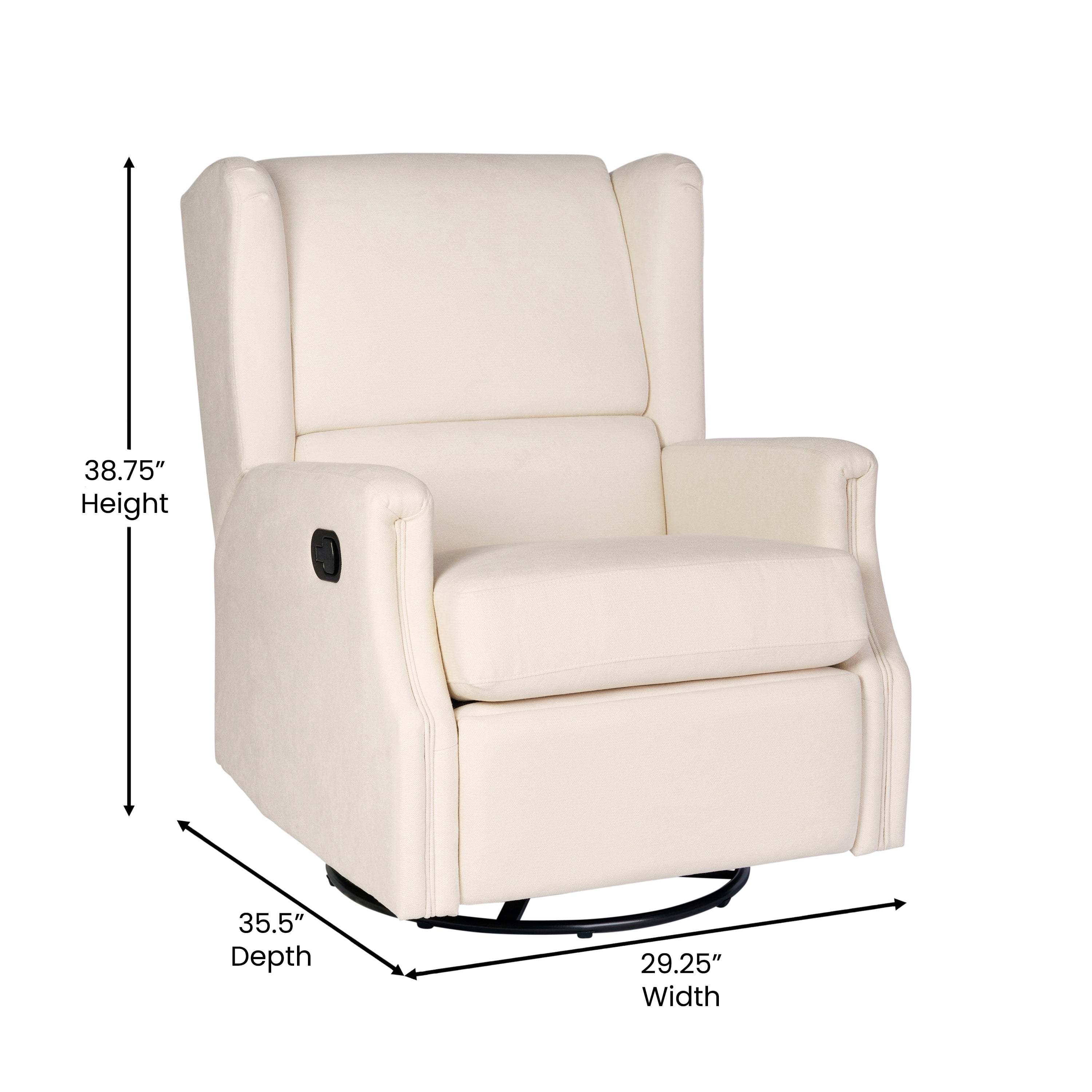 Merrick Lane 3-in-1 Wingback Manual Recliner Rocker Swivel Glider Chair in Cream