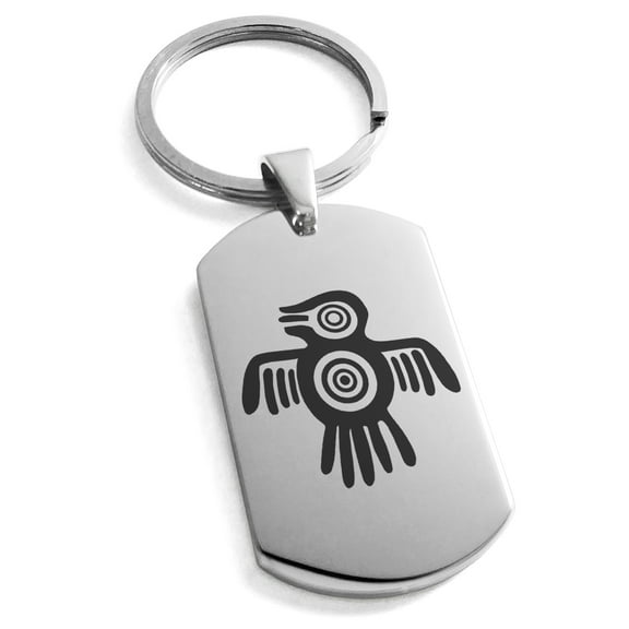 Stainless Steel Aztec Truth & Wisdom Eagle Rune Engraved Dog Tag Keychain Keyring