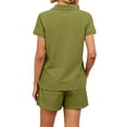 thumbnail image 4 of ASDFVBKG Polo Shirts Set for Women Short Sleeve Collared Button Golf Tee and Shorts Cotton Business Casual Summer Work Tops Army Green S, 4 of 8