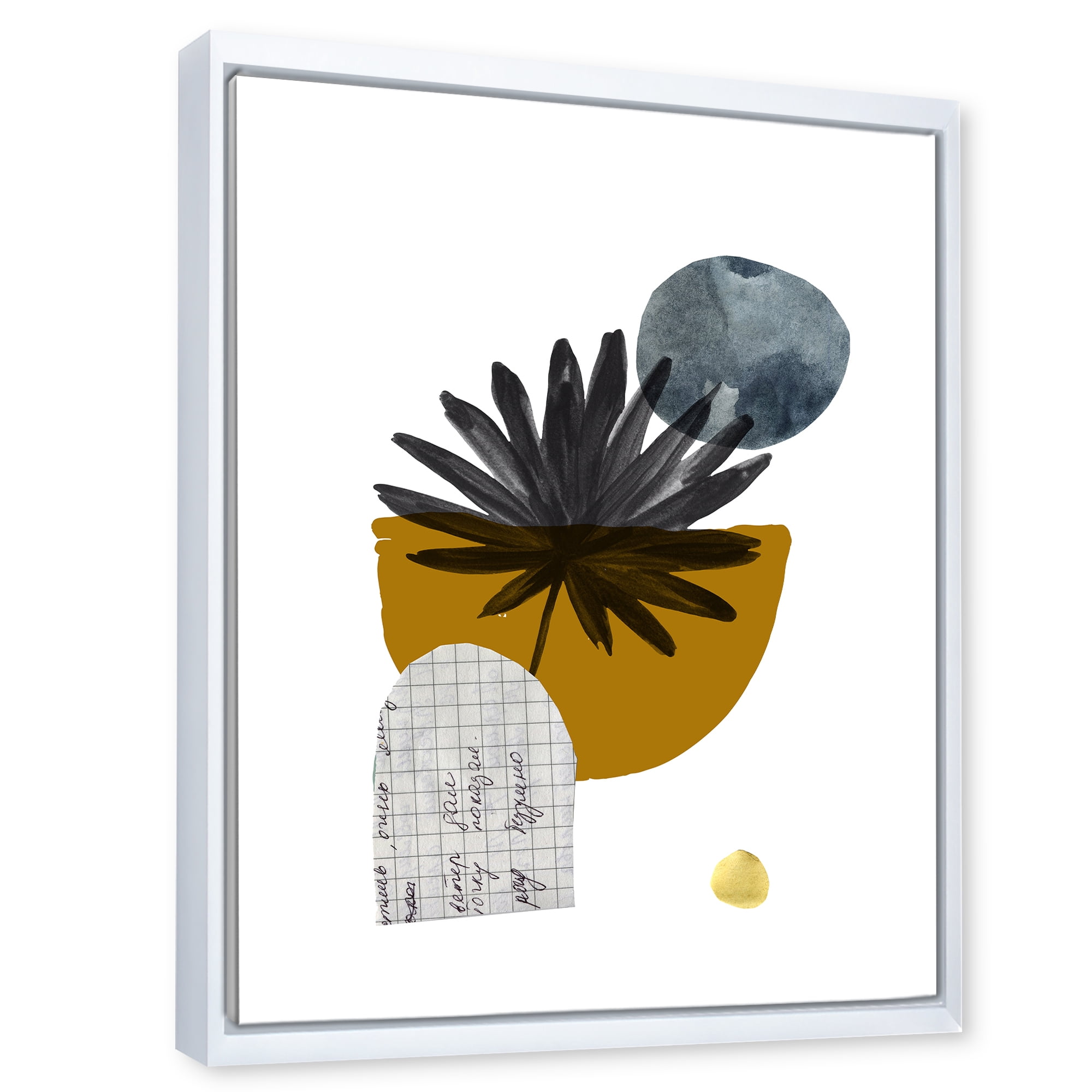 Designart 'Abstract Geometry Shapes and Tropical Palm Leaf I' Modern Framed Canvas Wall Art Print