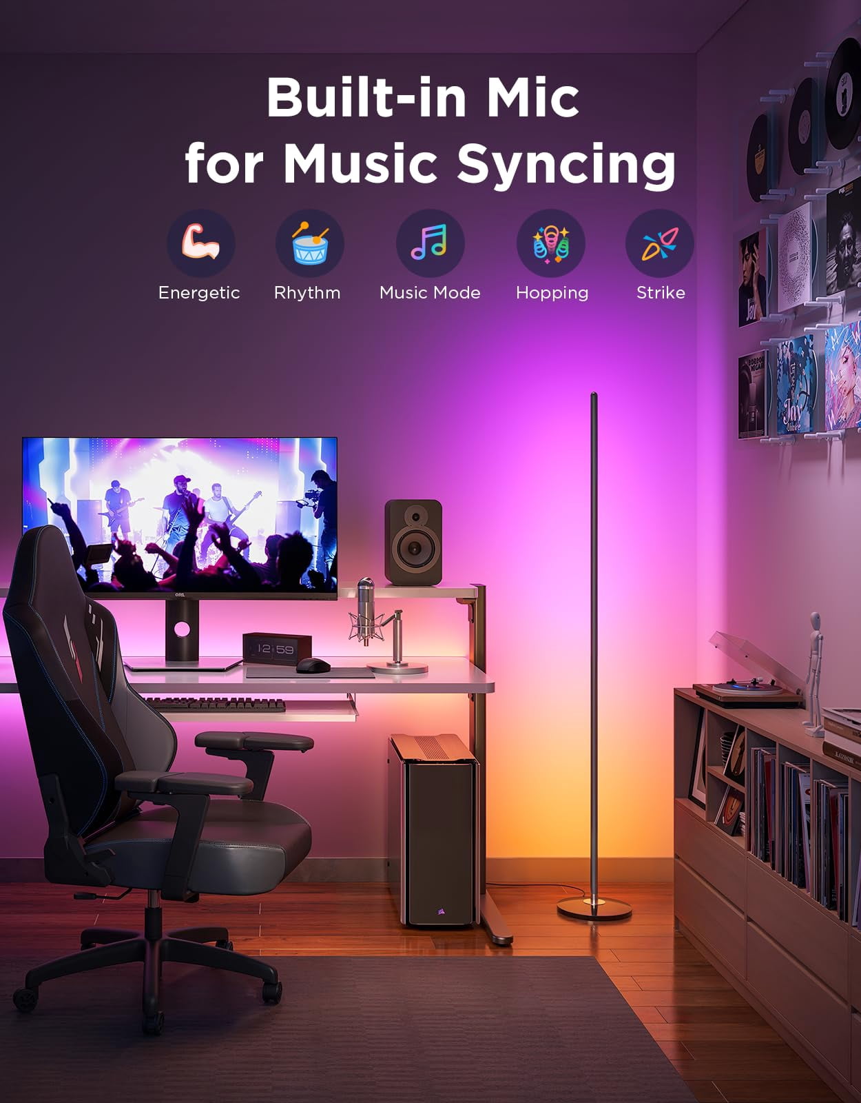 Govee Rgbic Floor Lamp Basic  1000lm Led Corner Compatible With Smartthings Alexa And Matter Modern Music Sync 16 Million Diy Colors Standing For Bedroom Living Room