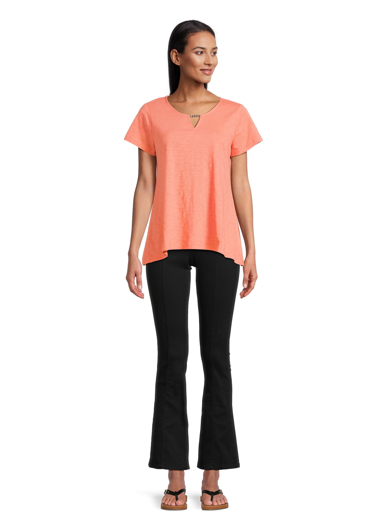RealSize Women's Sharkbite Hem Tee with Short Sleeves, Sizes XS-XXXL