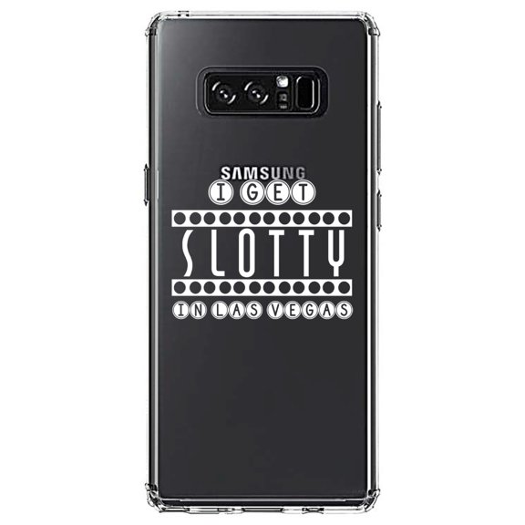 DistinctInk Clear Shockproof Hybrid Case for Samsung Galaxy Note 8 - TPU Bumper Acrylic Back Tempered Glass Screen Protector - I Get SLOTTY in Las Vegas