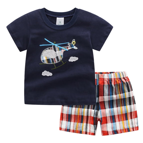 Xudanell Little Boys Short Set Pajamas for Boys 100% Cotton Toddler Train Dinosaur Sleepwear Summer Clothes Size 2-7T (Dark Blue, 2-3 Years)