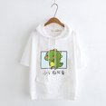 thumbnail image 2 of Fesfesfes Women Hooded Cute Dinosaur Printing Short Sleeve T-shirt Tops Loose Pocket Blouses Plus Size $10, 2 of 5