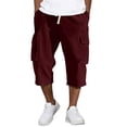 thumbnail image 2 of Lumtrix Below The Knee Cargo Shorts for Men Multi-Pockets Baggy Casual Corduroy Capri Pants Elastic Waist Big and Tall Hiking Pants Wine 3XL, 2 of 8
