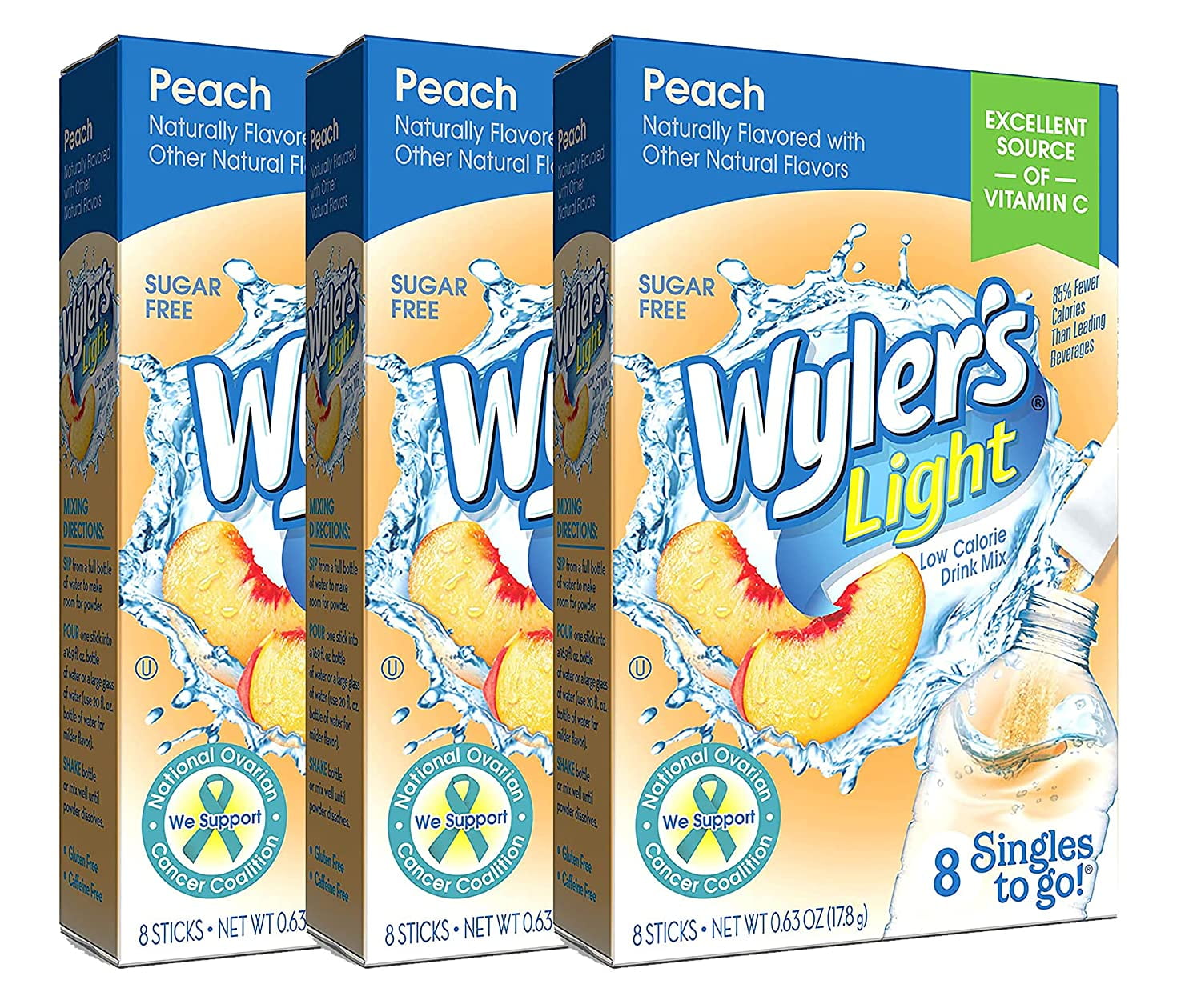 Wyler's Light Singles To Go Powder Packets, Water Drink Mix, Peach, 8