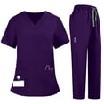thumbnail image 2 of Medical Scrub Set for Women, Modern V Neck Scrub Top & Jogger Pant with 8 Pockets Professionals Soft Stretch Athletic Nursing Uniform Workwear (Purple), 2 of 7