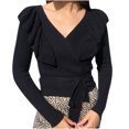 thumbnail image 2 of AOOCHASLIY 2023 Womens Sweater Women Summer Fashion Casual Loose Full-Sleeve Solid V Neck Ruffles Bandage Blouse Knitted Sweater, 2 of 5