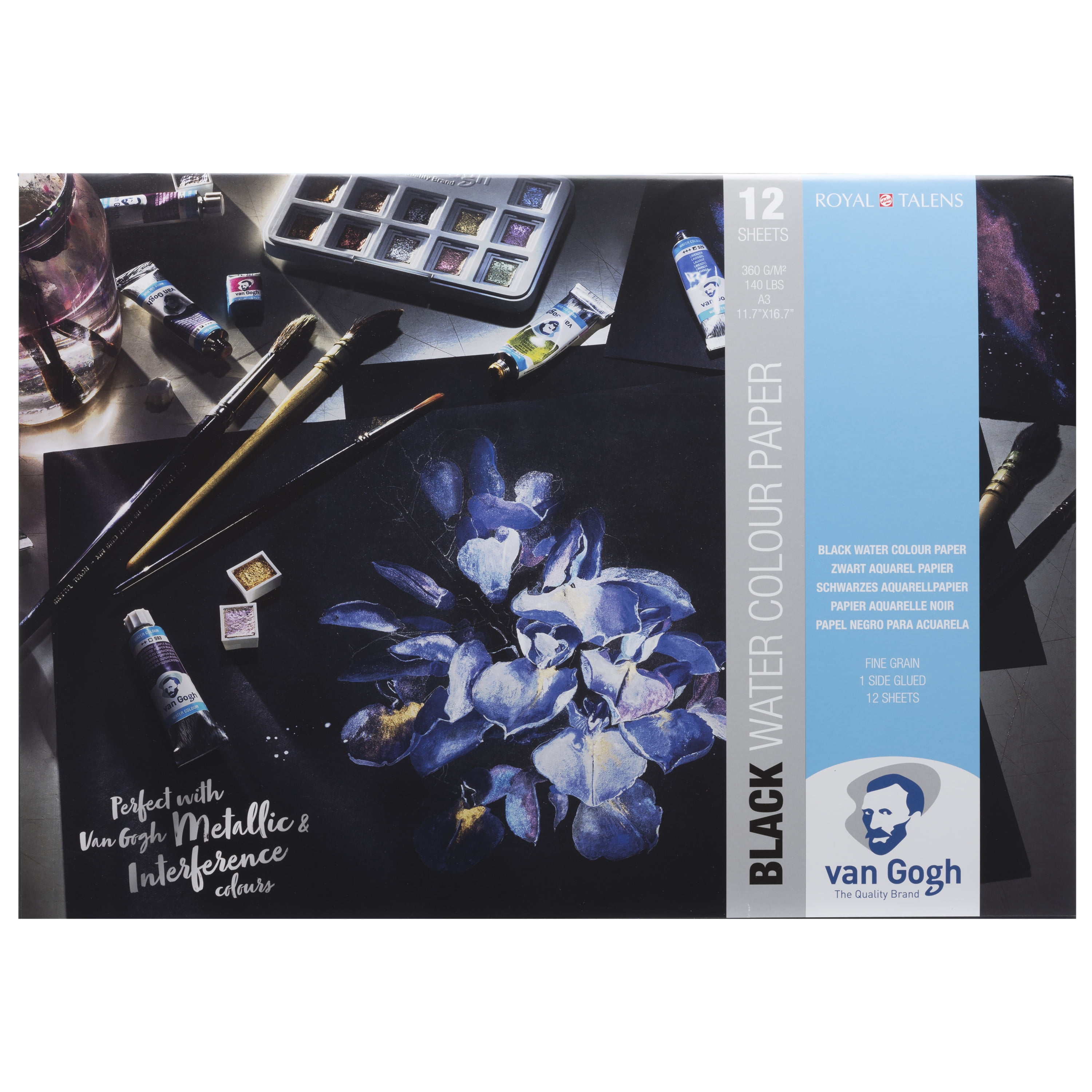 Van Gogh Watercolor Black Paper Pad, 11.7" x 16.5", 12 Sheets