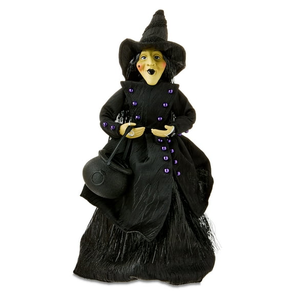Witch with Cauldron Tabletop Decor, Black, 15", Halloween by Way To Celebrate