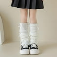 thumbnail image 2 of Cute Leg Warmers for Girls with Bowknot Pom-pom Y2k Fashion Knitted Warm Winter Short Slouchy Knee High Socks, White 3-15 Years, One Size, 2 of 4