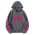 thumbnail image 2 of Miaoju Unisex Cropped Double Zip Hoodie Solid Color Spring Long Sleeve Casual Streetwear Outerwear Jacket for Men Women, 2 of 4