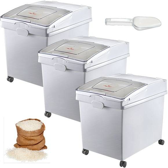 VEVOR Ingredient Bin, 10.5 Gallons Capacity Ingredient Storage Bin, PP Material Flour Bins On Wheels, White Shelf Ingredient Bin with Scoop and Sliding Lid, Commercial Storage Bins, 3 Pcs/Set