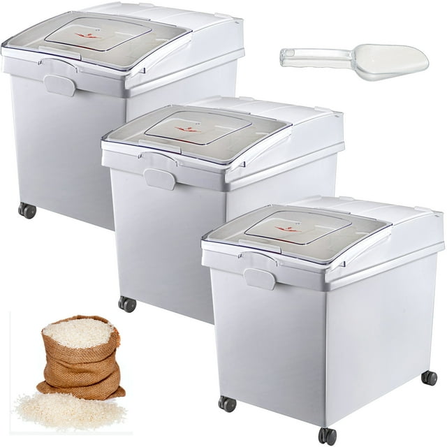 VEVOR Ingredient Bin, 10.5 Gallons Capacity Ingredient Storage Bin, PP Material Flour Bins On Wheels, White Shelf Ingredient Bin with Scoop and Sliding Lid, Commercial Storage Bins, 3 Pcs/Set
