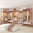 thumbnail image 4 of Freestanding Closet Organizer,Heavy Duty Clothes Rack with Shelves and 4 Hanging Rods,Extra Wide Metal Wardrobe Closet Storage for Bedroom Apartment, 70.5"W x 77"H x 13.8"D,Pink, 4 of 8