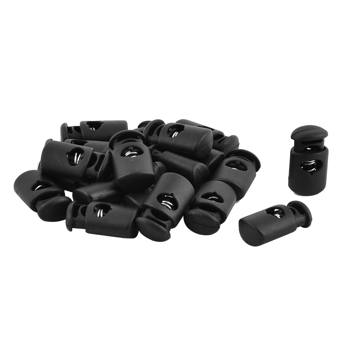 Bags Tie-Downs Shoelaces Black #2 uxcell 100 Pcs Plastic Cord Locks Spring Stopper Double Hole Toggle Fastener Stopper Rope End for Drawstrings Clothing 